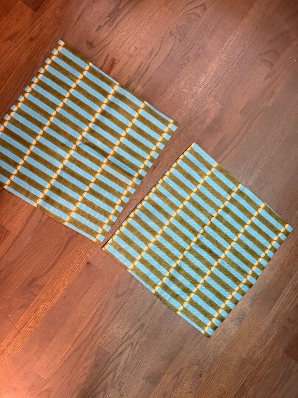 Set of 2 Woven Striped Throw Pillow Covers Olive Green Blue Yellow Boho